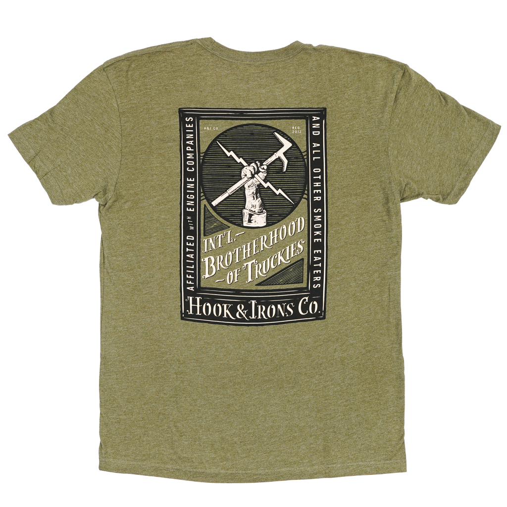 Firefighter T-Shirt (Olive Green) | Model: International Association of Truckies