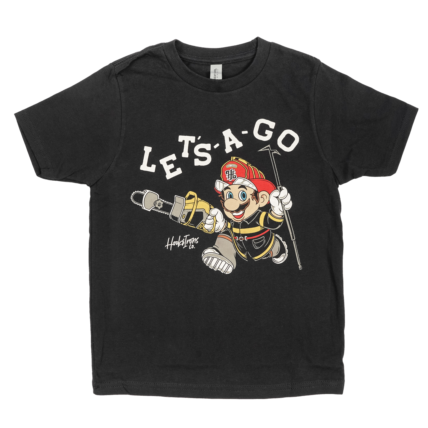 Youth Firefighter T-Shirt (Black) | Model: Let's A Go Mario Youth