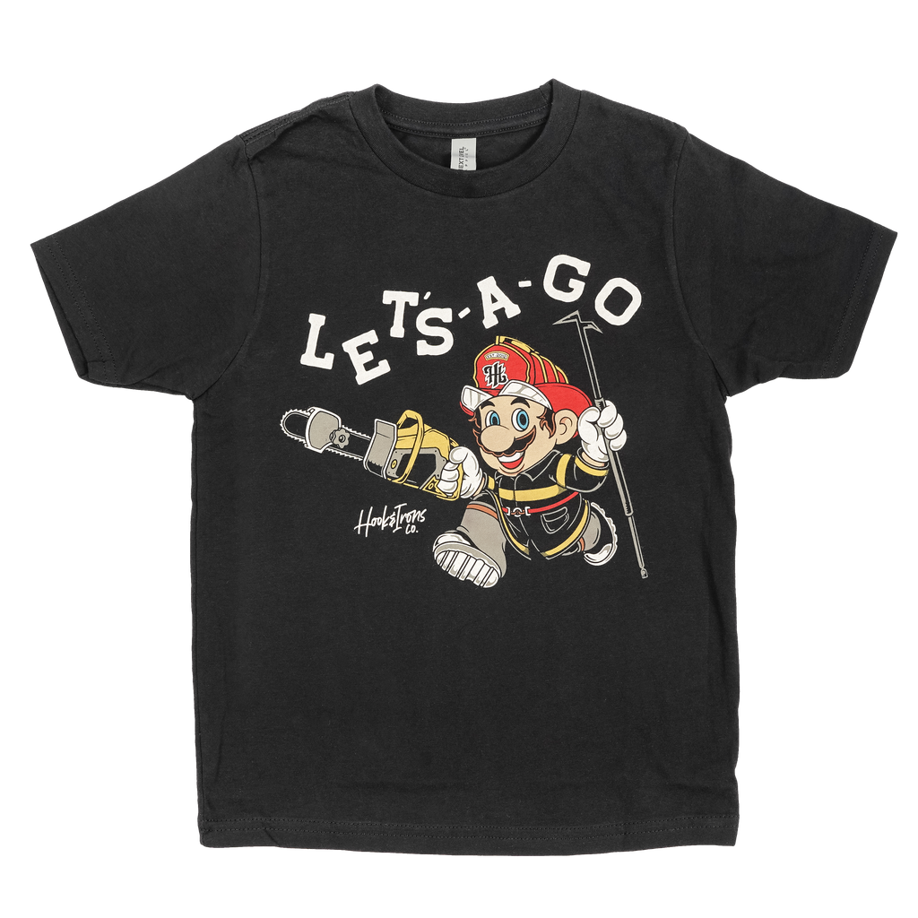 Youth Firefighter T-Shirt (Black) | Model: Let's A Go Mario Youth