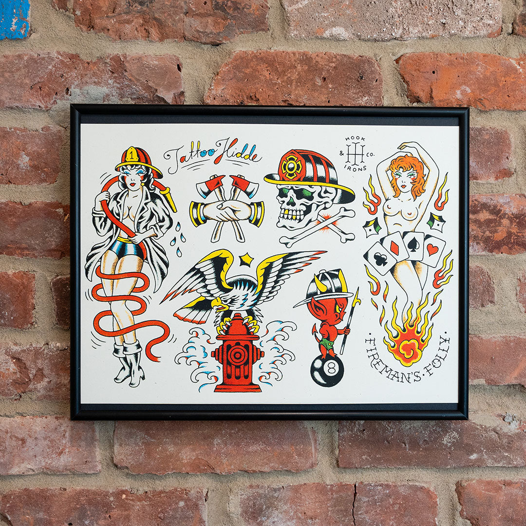 Tattoo Flash Sheet (Artwork) - Firefighter Limited Edition Print