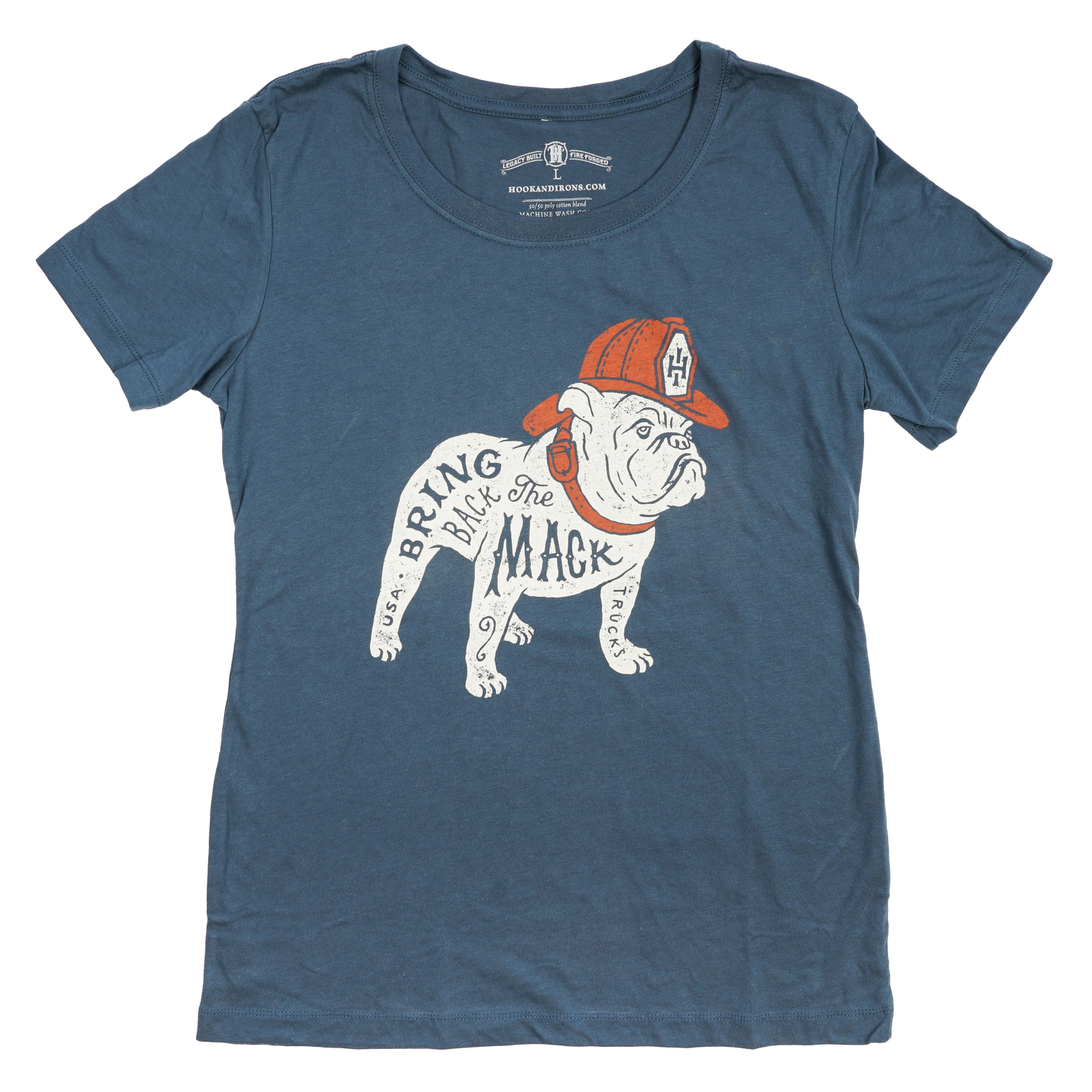 Womens Firefighter T-Shirt (Heather Navy) | Model: Bring Back The Mack