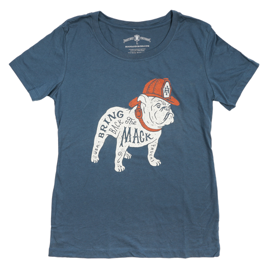 Womens Firefighter T-Shirt (Heather Navy) | Model: Bring Back The Mack