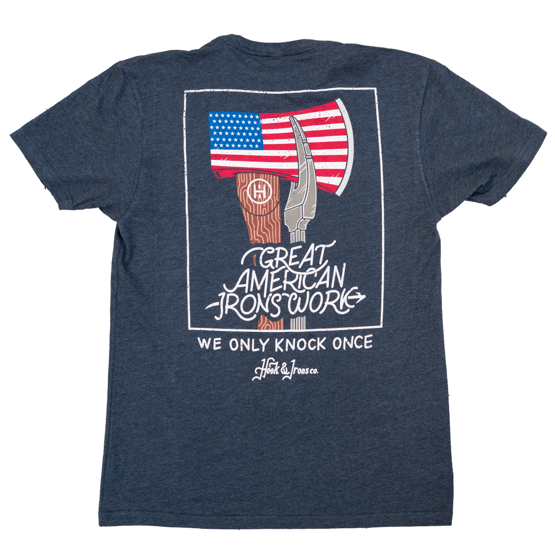 Firefighter T-Shirt (Heather Navy) | Model: Great American Irons Work V2