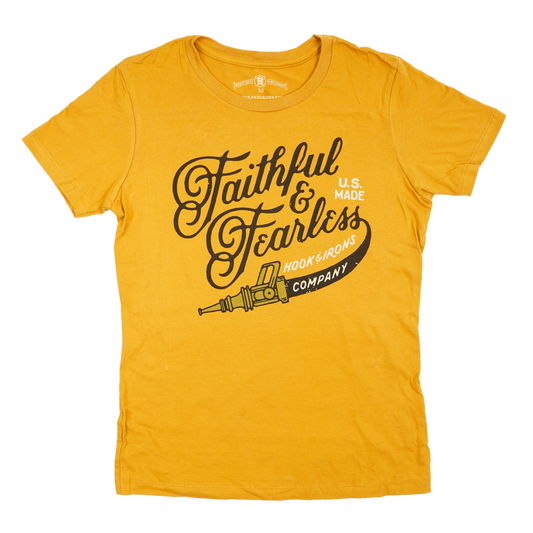 Womens Firefighter T-Shirt (Golden Rod) | Model: Faith & Fearless
