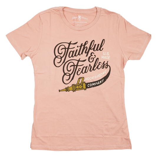Womens Firefighter T-Shirt (Desert Pink) | Model: Faith & Fearless