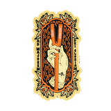 Decorative PVC Patch with a hand holding a halligan and flames, surrounded by floral elements on a white background.