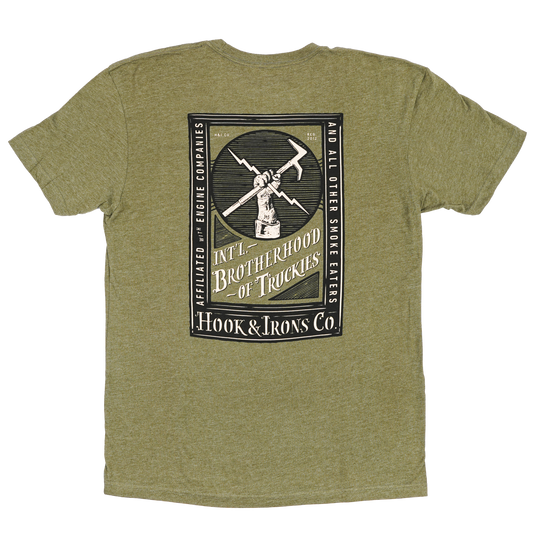 Firefighter T-Shirt (Olive Green) | Model: International Association of Truckies