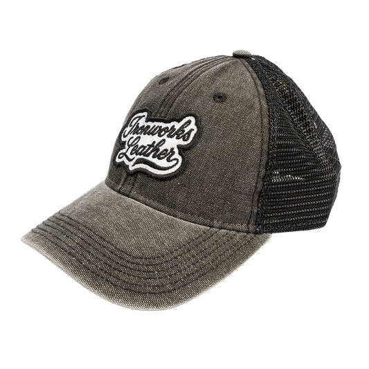 Ironworks Leather Trucker - Charcoal Snapback Hat
