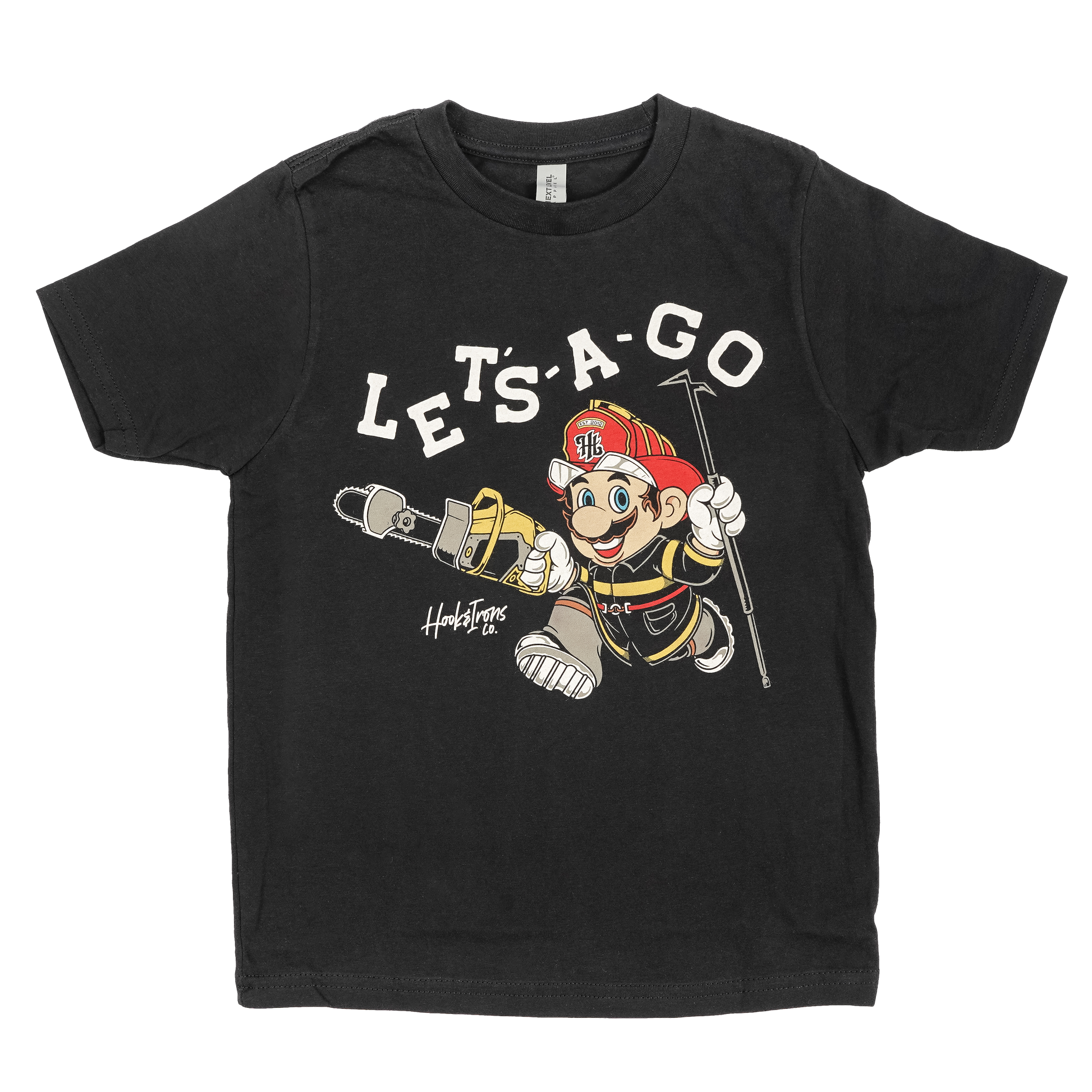 Youth Firefighter T-Shirt (Black) | Model: Let's A Go Mario Youth
