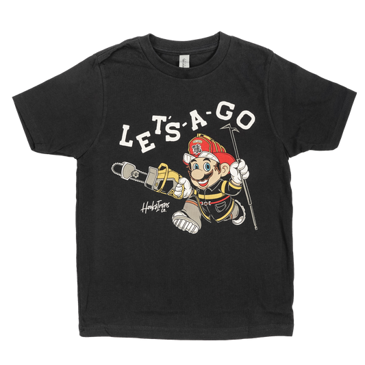 Youth Firefighter T-Shirt (Black) | Model: Let's A Go Mario Youth