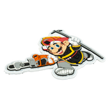 Cartoon character with a chainsaw on a white background