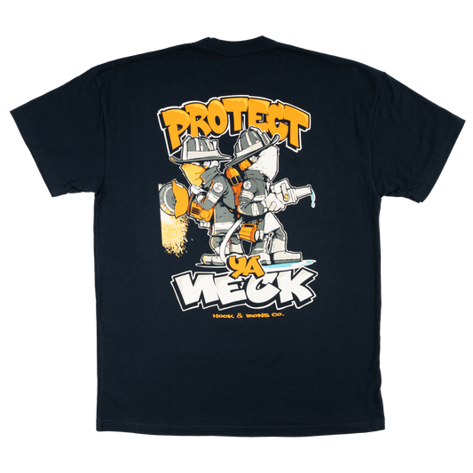 Firefighter T-Shirt (Navy) | Model: Protect Ya Neck