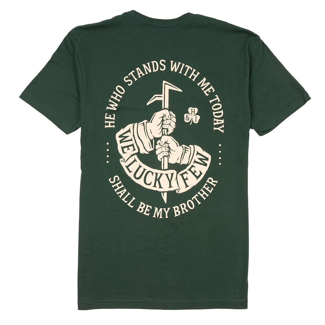 Green t-shirt with white graphic and text on a white background