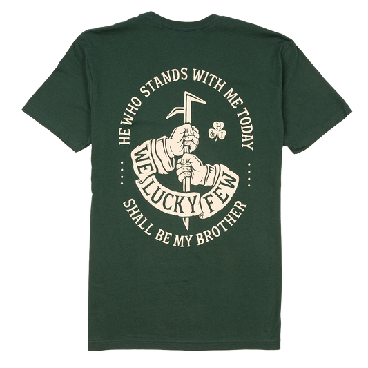 Green t-shirt with white graphic and text on a white background