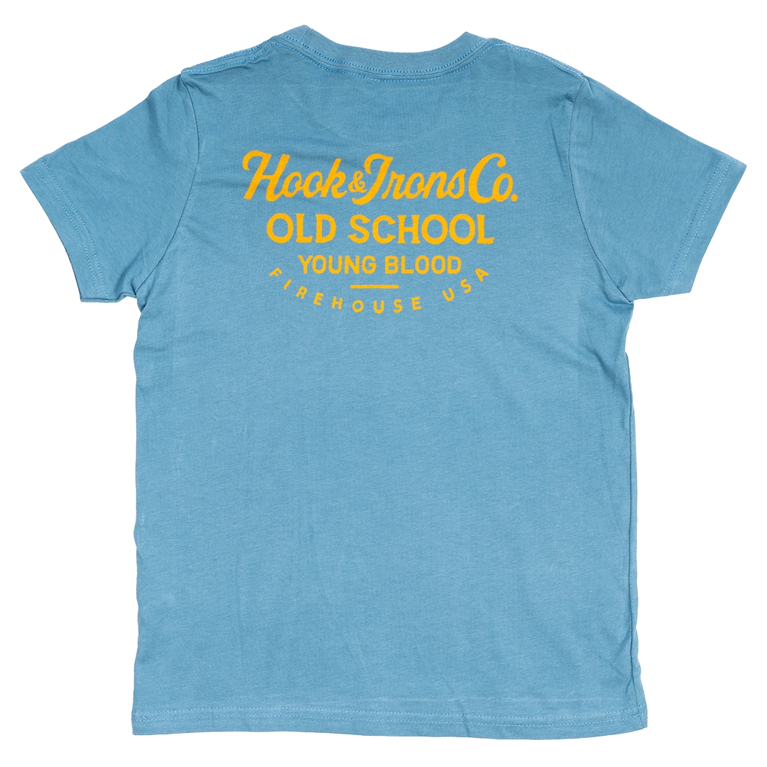 Kids Firefighter T-Shirt (Blue Steel) | Model: Old School Young Blood